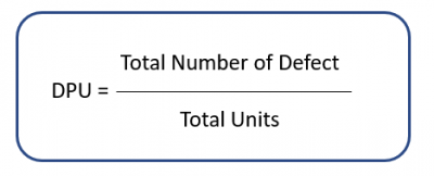 The DPU calculation, showing the total number of defects divided by the total units produced