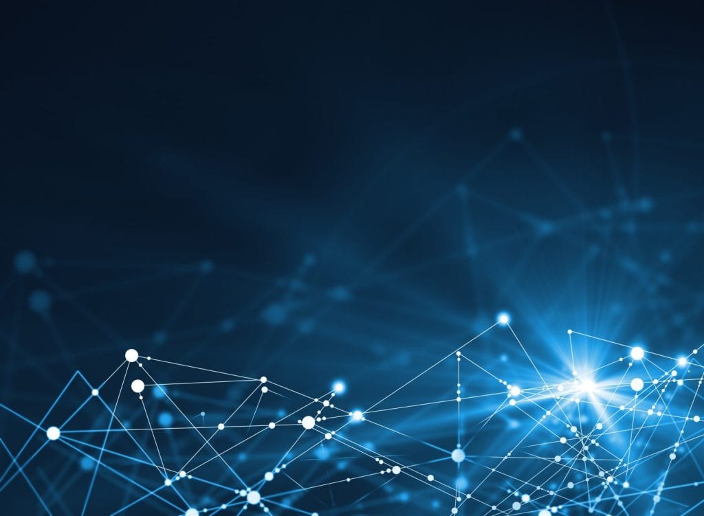 Abstract connected dots on bright blue background. Technology concept