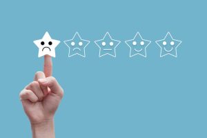 people using hand click one star rating,concept negative reviews in customer and relations service