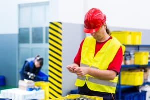 Manager in a factory checking a product from production line. Factory supervisor doing quality control